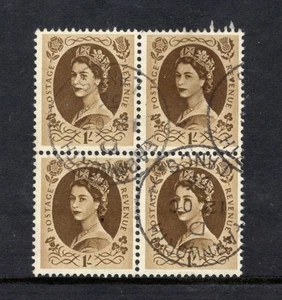 1955 1/- BISTRE-BRAUN SUPER GEBRAUCHTER VIERERBLOCK. SG 554 - Bild 1 von 1