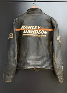 Harley-Davidson Racing Screamin’ Eagle Herren Lederjacke XXL Distressed Schwarz - Bild 1 von 24
