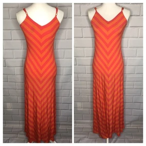 Neiman Marcus Orange & Pink V-Neck Striped Adjustable Maxi Dress Size Small - Picture 1 of 5