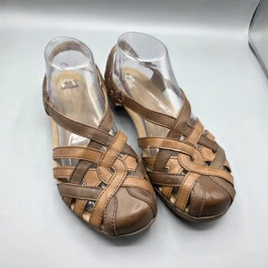 Earth Origins Belle Brielle Sandals Womens 8 Brown Leather Closed Toe Slingback - Picture 1 of 15