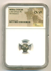 Antica Misia Greca - Cizico c V secolo a.C. AR Possibile Diobol Ch VF NGC - Foto 1 di 4