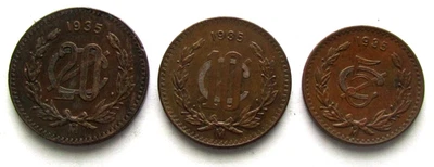 Lot 1935 Mexico 5 10 20 Centavos Circulated Bronze Coins Contains 3 Total - Image 1 of 4
