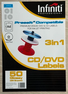 Infiniti A4 Glossy CD Label (50) Preminum Quality Labels 25 sheets - 50 labels - Image 1 of 4