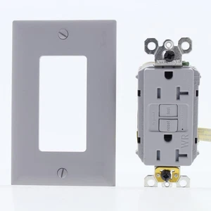 P&S Gray Self-Testing Weather/Tamper Resistant GFCI Receptacle 20A 2097TRWRGRY - Picture 1 of 4