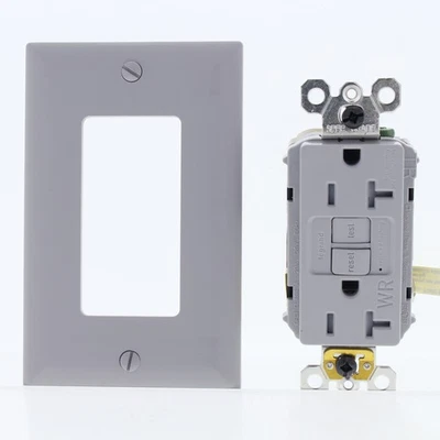 P&S Gray Self-Testing Weather/Tamper Resistant GFCI Receptacle 20A 2097TRWRGRY - Image 1 of 4