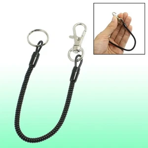 Plastik Spiral schwarz Schlüsselband mit Karabiner Schlüsselring Taschenlampe - Bild 1 von 5