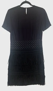 Mini Vestido Maje Reia Nuit Para Mujer Talla 2 Mediano Encaje Superpuesto Recorte Flecos Azul Marino - Imagen 1 de 9