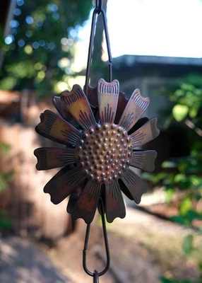 Daisy Flower Steel Rain Chain hand finished - Image 1 of 4
