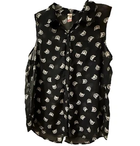 Sheer Witchy Cat Lady Sleeveless Top XL Black Open Back Whimsigoth No Boundaries - Picture 1 of 18