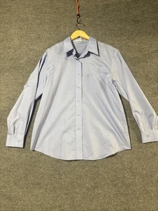 Foxcroft Dress Shirt Blue Pinstripe Button 3/4 Sleeve Wrinkle Free Women's 16 - Picture 1 of 7