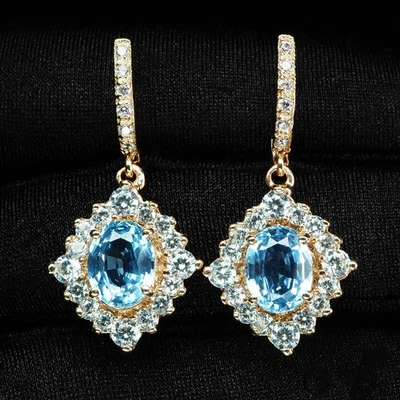 Sparkling Crystal Blue Aquamarine 4.70Ct 925 Sterling Silver Lever Back Earrings - Image 1 of 4
