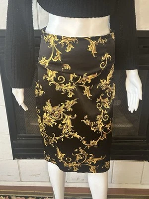 "Falda lápiz Forever 21 cambio medio estampado cachemira negra y dorada longitud 24,5""" Foto 1 de 4