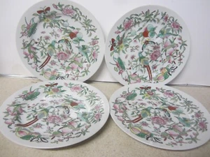 LOTE DE 4 PLACAS VINTAGE DE PORCELANA PINTADAS 9" PATRÓN FAMILLE VERTE PÁJAROS FLORES - Imagen 1 de 8
