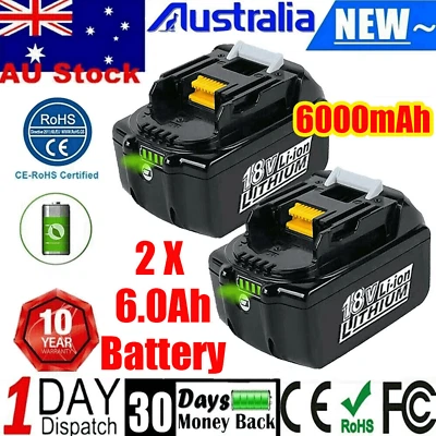 2X 18V 6.0Ah Battery 18V for Makita BL1830 BL1850 BL1860 LITHIUM 194309-1 new - image 1 of 4