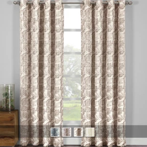 Catalina Leaf Swirl Pattern Jacquard Grommet Window Curtain Set Drape 2 Panels - Picture 1 of 10
