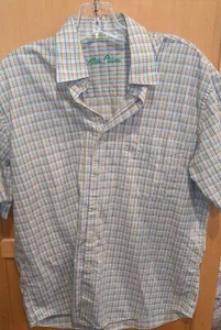 Alan Flusser Men’s medium Cotton Bright Plaids Blue Green short sleeve - Picture 1 of 3