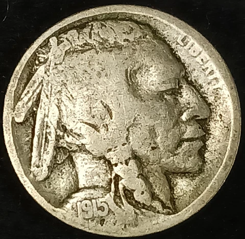 1915-S Buffalo Nickel 5 Cents~Very Scarce-Date!~VG-F~100% Original Cover