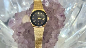 Vintage Citizen CQ Gold Tone Black Dial 18mm Petite Women's Watch  - Picture 1 of 7