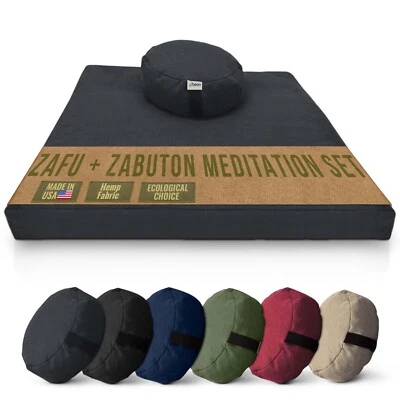 Juego de alfombrillas de cojín de meditación de cáñamo - Almohada de yoga de relleno de trigo sarraceno para rodillera Zen Foto 1 de 4