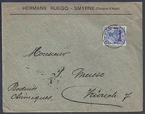 DEUTSCHLAND 1908 AMTE IN DER TÜRKEI SMYRNE DEUTSCHE STEMPEL AUF 1PIASTER NACH ZÜRICH SCHWEIZ - Bild 1 von 2