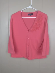Cárdigan rosa Jones New York firma talla mediana apliques florales en buen estado - Imagen 1 de 7