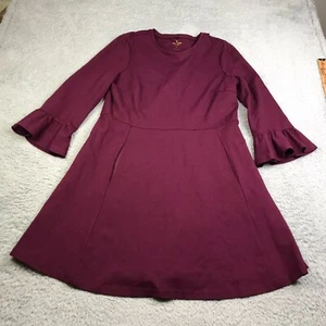 Kate Spade Ruffle Sleeve Ponte Dress Womens XL Deep Cherry Fit & Flare Crew Neck - Picture 1 of 9