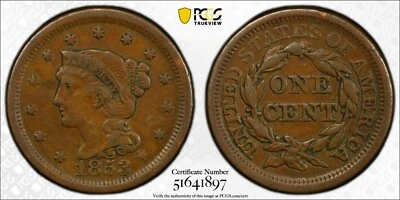 PCGS XF40 1853 Braided Hair Large Cent Extra Fine - Image 1 of 3