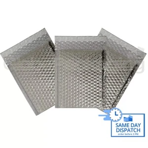 20 x SHINY METALLIC GLOSS SILVER FOIL BUBBLE PADDED ENVELOPES BAGS 180x250mm - Picture 1 of 6