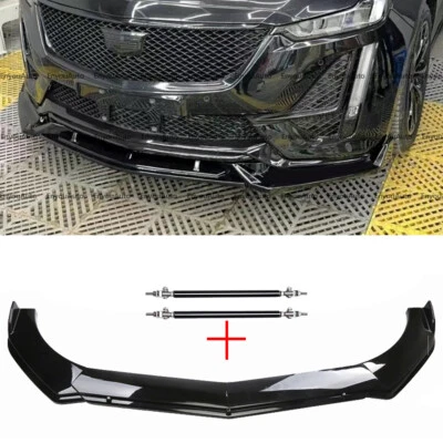 For Cadillac ATS XTS CTS SRX Front Bumper Lip Spoiler + Strut Rods Glossy Black Foto 1 de 4