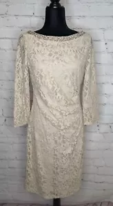 Jessica Howard Women's Lace Overlay Beaded/Glitter Ruched Beige Dress Size 12 - Picture 1 of 13