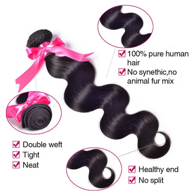 Unprocessed Virgin Hair Body Wave sew in Extensions 1 bundle/100g Natural Black - Image 1 of 4