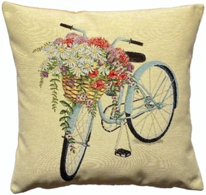 FAHRRAD & LANDBLUMEN, HANDGEFERTIGT 17" 44CM TAPESTKISSEN KISSENBEZUG - Bild 1 von 6