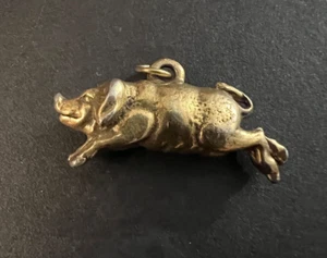 Vintage Gold Toned Metal Pig Boar Charm Pendant ๐ - Picture 1 of 4