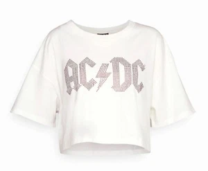 NWT ACDC 'The Chopped Tee' Women's Oversized Crop Top T-shirt Vintage White - Picture 1 of 9