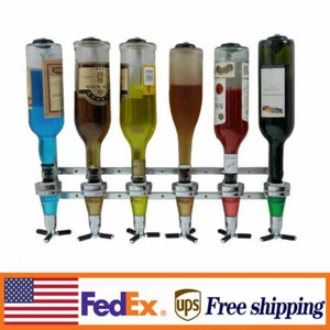 6 Bottle Alcohol Liquor Dispenser Stand Wall Mounted Drink Beer Wine Bar Butler - Picture 1 of 23