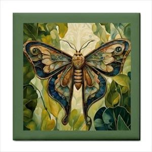 Ceramic Tile Garden Moth Decorative Backsplash Art Nouveau 4.25 Inches - Picture 1 of 2