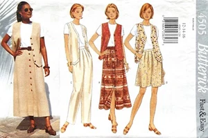 Chaleco Butterick Misses de 1990, top, falda, pantalones cortos, patrón de pantalones 4505 12-16 SIN CORTAR - Imagen 1 de 2