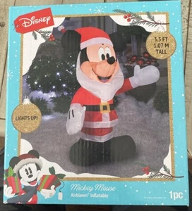 Disney Mickey Mouse Santa Outfit Christmas Airblown Inflatable 3.5' TallLightsup - Picture 1 of 4