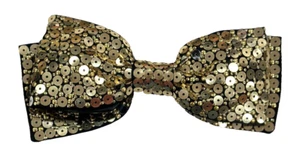 Vintage ST. JOHN  Evening Pin Brooch Black Gold Sequin Bow Large - Picture 1 of 6