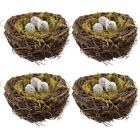 4Pcs with 12 Artificial Bird Eggs&4 Packs of Moss Bird Nest  Yard