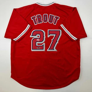 Facsimile Autographed Mike Trout Los Angeles Anaheim Red Reprint Auto Jersey XL - Picture 1 of 4
