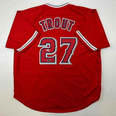 Facsimile Autographed Mike Trout Los Angeles Anaheim Red Reprint Auto Jersey XL - Image 1 of 4