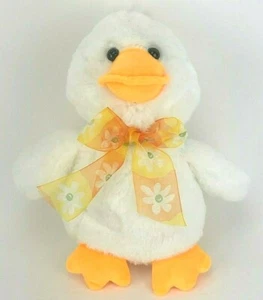 Pato de Pascua Animal de Peluche Blanco con Arco Margarita Naranja y Amarilla 9 pulgadas - Imagen 1 de 5