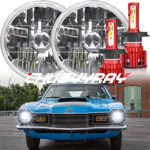 Pair 6500K 7" inch Round LED Headlights HI-LO Beam For Mercury Comet 1971-1977 - Picture 1 of 16