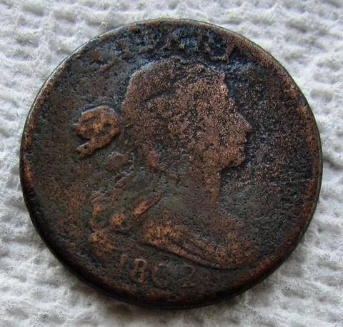 1802 1C BN Draped Bust Large Cent Rare Early Date VF Detail Corroded Cover