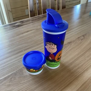 Tupperware Peanuts Halloween Cup Tumbler & Snack Cup Lot Linus Pumpkin Patch - Picture 1 of 9