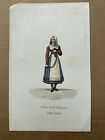 Hand colored illustration lithograph Fashion Woman Castle Costume France 1800’s