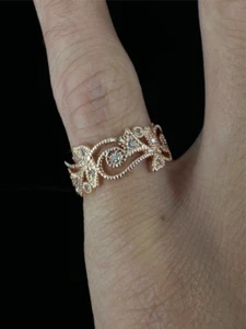 Vintage Art Nouveau Stile Sterling Rosa Placcato Oro Filigrana Cz Anello Sz 5 - Foto 1 di 8