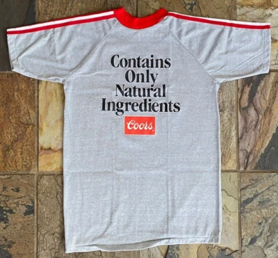 Vtg COORS T-Shirt-Contains Only Natural Ingredients-White-L-Single Stitch-Beer - Image 1 of 4