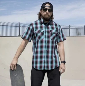 CAMISA DE BAMBÚ MANGA CORTA SHREDDY FRANELA DIXXON PEQUEÑA EN CAJA NEGRA ROSA PARA HOMBRES NUEVA EN CAJA - Imagen 1 de 3